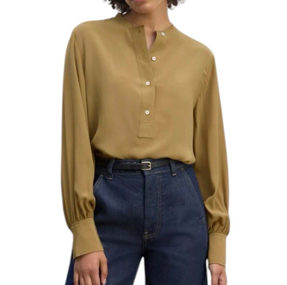 Everlane The Henley Shirt Size 6 Fennel Seed Washable Silk Blouse Top